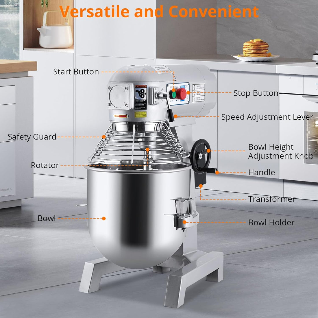 Garvee 10QT Commercial Food Mixer, Professional Large Stand Mixer With 3-Speed Adjustable, Heavy Duty Electric Dough Mixer for Restaurant Industrial Grade, Steel Bowl, Dough Hooks