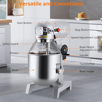 Garvee 10QT Commercial Food Mixer, Professional Large Stand Mixer With 3-Speed Adjustable, Heavy Duty Electric Dough Mixer for Restaurant Industrial Grade, Steel Bowl, Dough Hooks