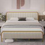 Garvee King Size Bed Frame, Gold Metal Frame with Headboard and Footboard, Under Bed Storage Space and, Heavy Duty, Noise Free Design, No Box Spring Needed - Beige