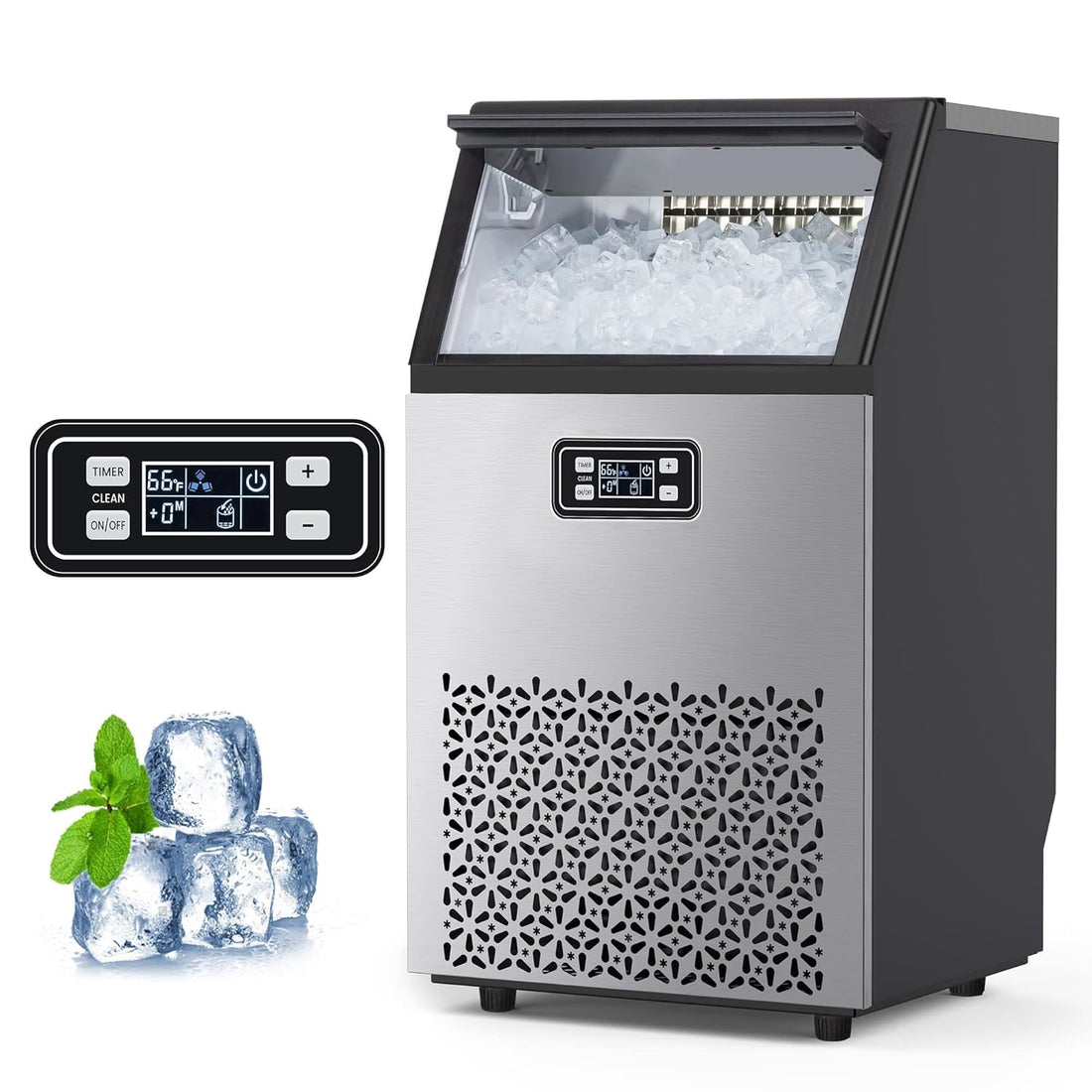 Garvee Ice Maker Machine with 33LBS Storage Bin& Ice Scoops 100LBS/24H Ice Maker Stainless Steel Freestanding Ice Machine for Restaurant Home Bars Coffee Shop