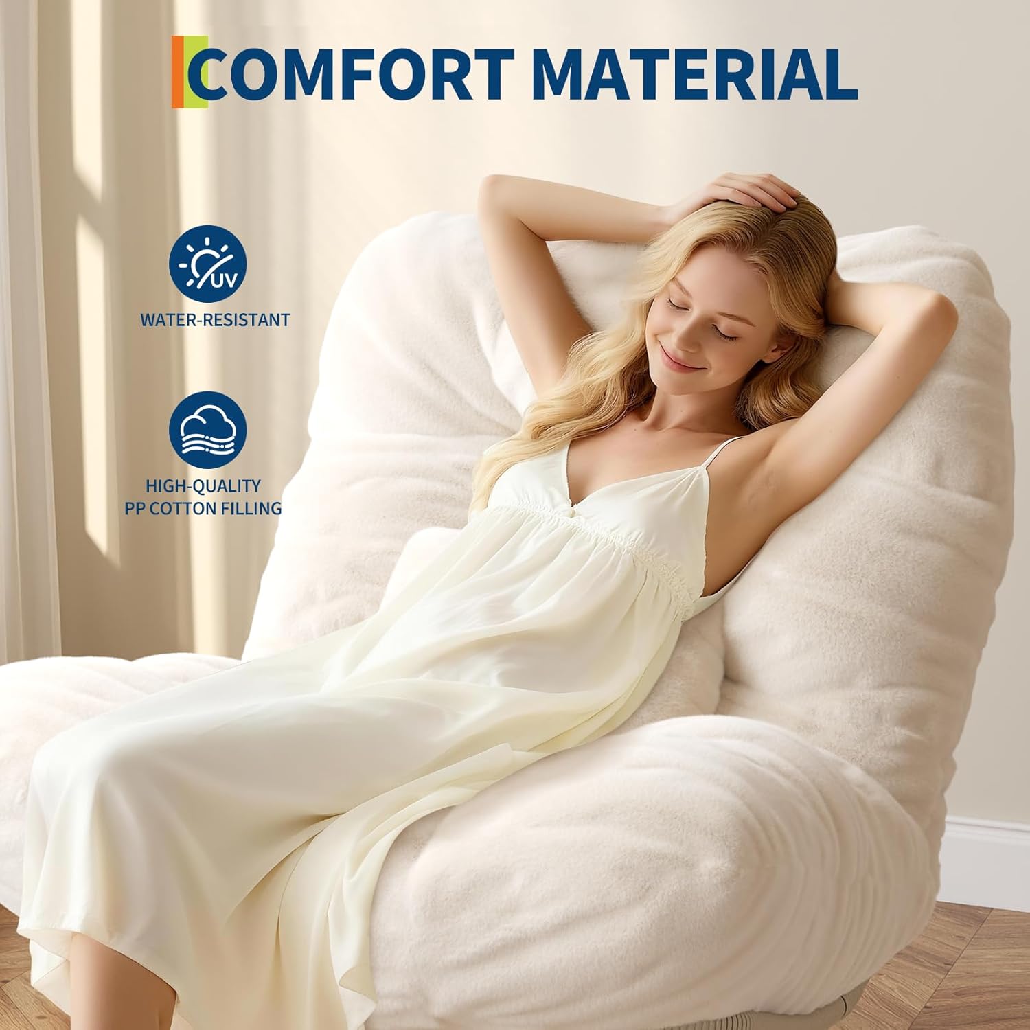 Garvee Oversize 360° Swivel Plush Lounge Chair with Metal Rocking Base, Winter Rattan Rocking Papasan Chair with 6.3" Comfy Deep Seat Thick Cushion for Indoor/Outdoor, Beige