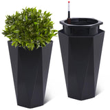Garvee 23" Tall Planters Set of 2, Outdoor＆Indoor Planter Pots, High Front Porch Planter Pots with Drainage Holes＆Water Level Monitor＆Inner Bucket, Automatic Watering, Convenience Instill, Black - Black