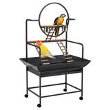 Garvee Bird Cage with Transparent Walls Metal Frame Habitat for Canaries Lovebirds Pet Birds Black with Lockable Wheels and Detachable Tray - Black Circle