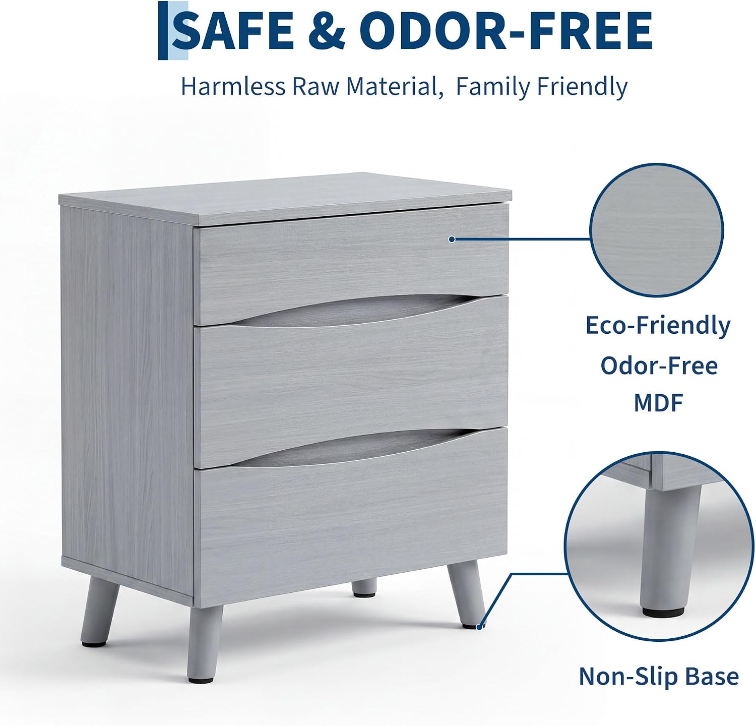 Garvee Compact 3-Drawer Bedside Cabinet Bedside Table - Space-Saving Storage End Table Cabinet, Sturdy Frame, Easy Assembly - Gray