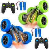 Garvee 2PACK RC Stunt Car Remote Control Car for Kids, 2.4Ghz High Speed Rock Crawler Vehicle,360 Rotating 4WD Off Road Double Sided Rotating Tumbling Rc Car with 4 Rechargeable Battery. - Blue Green