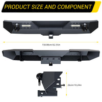 Garvee Rear Bumper Compatible With Wrangler JK, Rock Crawler Rear Bumper Cover With Hitch Receiver & 2X LED Lights, Off Road, Black