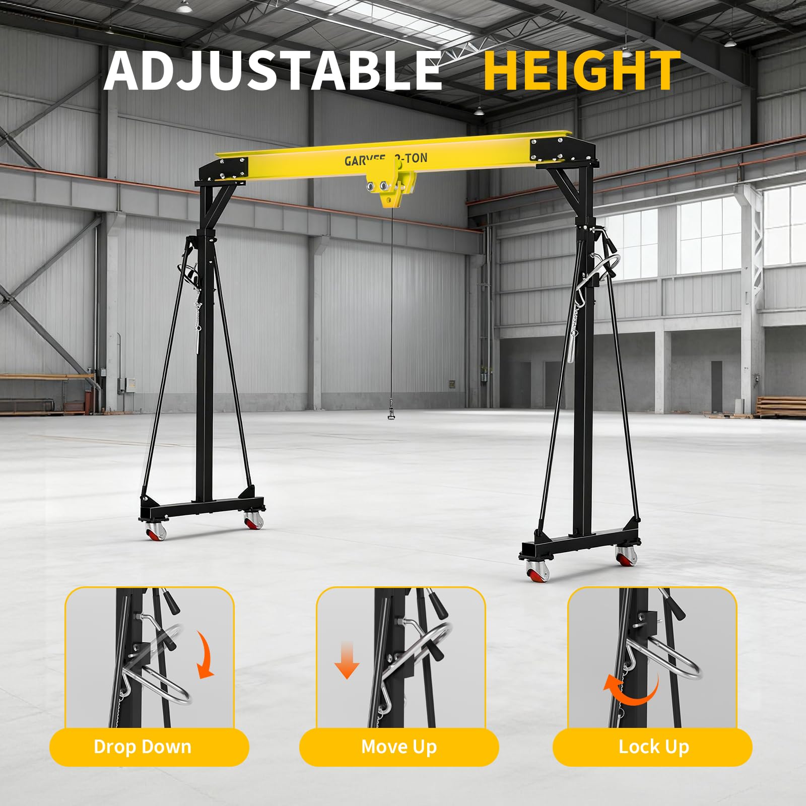 Garvee Adjustable Gantry Crane 2 Ton Capacity Portable Shop Lift Hoist
