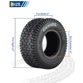 Garvee 2 Pack 13x5.00-6 Lawn Mower Tire V Pattern Tubeless for Lawn & Garden Riding Mower Tractor Golf Cart Utility Vehicles 4PR Black
