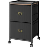 Garvee 2 Drawers Mobile Fabric File Cabinet, Metal Frame, MDF Top, Waterproof, Anti-Corrosive, Rolling Wheels, Home Office - Black
