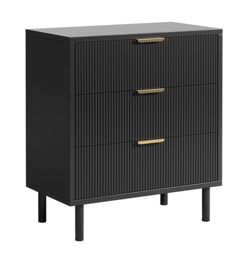 Garvee Modern Fluted 3 Drawer Dresser - Wide Matte Black Wood Storage Cabinet with Metal Legs - Anti-Tip Safety for Bedroom, Entryway, Living Room - Hallway Organizer - Color: Mottled black