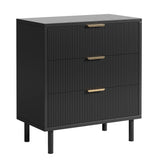Garvee Modern Fluted 3 Drawer Dresser - Wide Matte Black Wood Storage Cabinet with Metal Legs - Anti-Tip Safety for Bedroom, Entryway, Living Room - Hallway Organizer - Color: Mottled black - Black