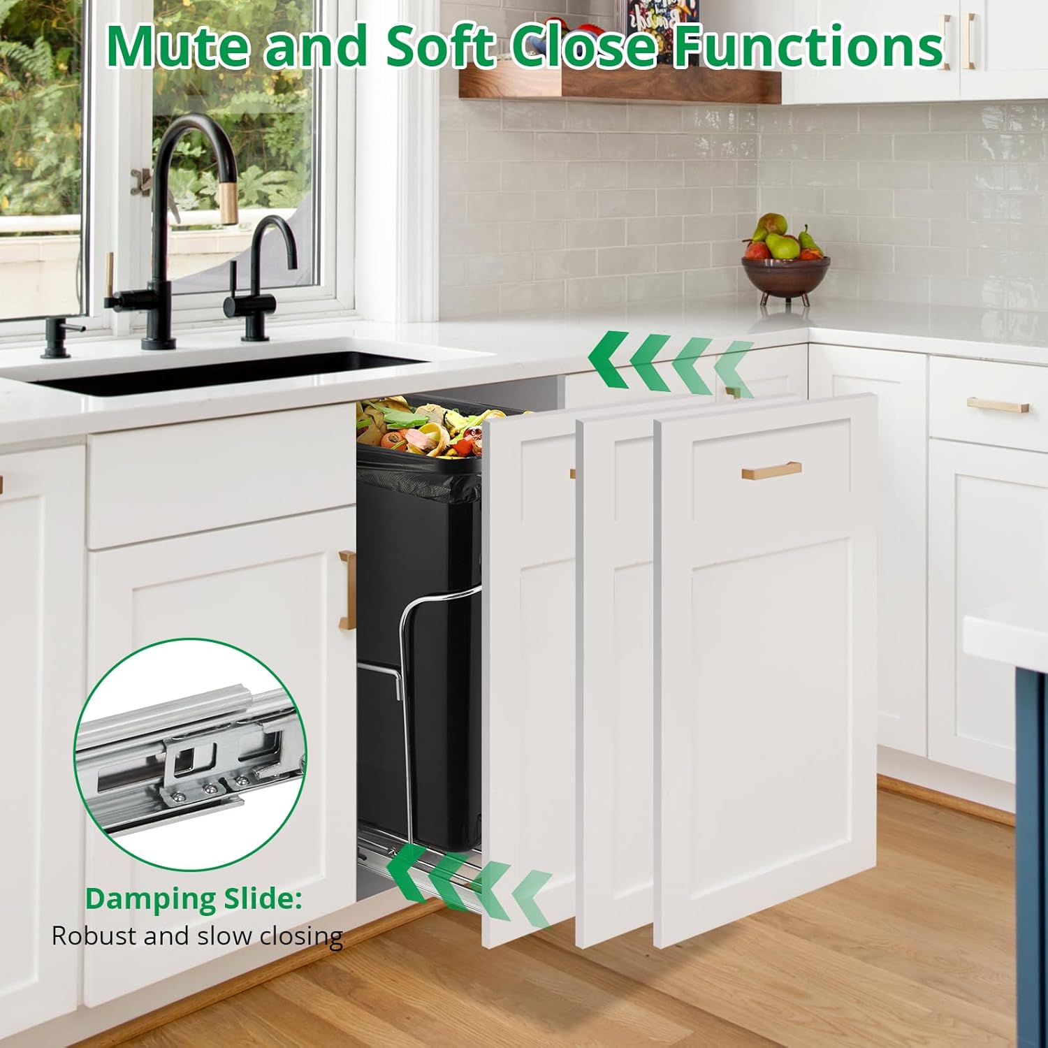 Garvee Pull Out Trash Can Under Cabinet, Stainless Steel Slide Out Garbage Can Shelf Under Sink, Adjustable Slide Out Shelf for Waste Can Under Kitchen Sink for 30L Trash Can, Trash Can Not Included