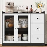 Garvee Kitchen Sideboard Cabinet, 43" Coffee Bar Cabinet with 3 Drawers and Doors, Farmhouse Buffet Cabinet with Microwave Stand, Ideal for Dining Room, Entryway, Distressed Gray - Black and white wood grain