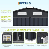 Garvee 6' x 8' Outdoor Storage Shed Metal Building with Lockable Doors & Windows Galvanized Steel Weatherproof Ventilated for Garden Backyard