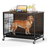 Garvee Dog Crate Furniture, Compact 27.2" Small Dog Dual-Entry Kennel Meets Elegant End Table, Effortless Maintenance, Chew-Resistant, Easy Mobility for Cozy Spaces, Brown