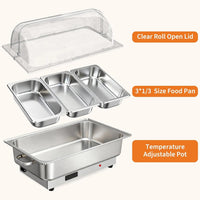 Garvee Electric Chafing Dish Buffet Set, 3 × 3 QT Roll Top Food Warmer with Transparent PC Lid, 400W Temperature Control 86-200°F, Stainless Steel Chafer for Catering Parties(2 Packs)