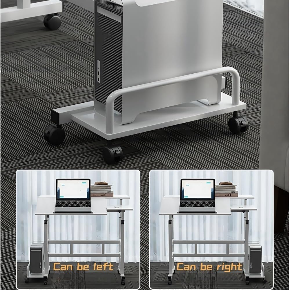 Garvee Portable Standing Desk Adjustable Height 26.4"-61", Mobile Computer Desk with Wheels, Tiltable Top & CPU Stand, Rolling Laptop Table Cart for Home Office, White