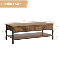Garvee Vintage Farmhouse Coffee Table with Drawers, 2 Tier Small Wood Coffee Table for Living Room, Rectangular MDF Storage Table with Shelf, Rustic Modern Center Table