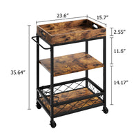 Bar Carts for The Home, Bar Cart, Serving Cart with Wheels, 3 Tier Bar Cart with Wine Rack, Wheel Locks