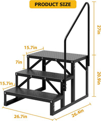 Garvee 3 Step RV Steps with Handrail, 660 Lbs Heavy-Duty Camper Entry Stairs, Anti-Slip Portable Steps for Travel Trailers,Mobile Home,Outdoor Camping with Non Slip Assist Handrail