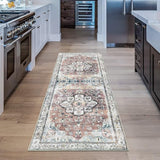 Garvee Runner Rug 2x6 Oriental Distressed Hallway Rug Vintage Area Rug Low-Pile Non-Slip Washable Thin Rug Foldable Accent Rug for Kitchen Bedroom Living Room (Rust) - Brown & Khaki