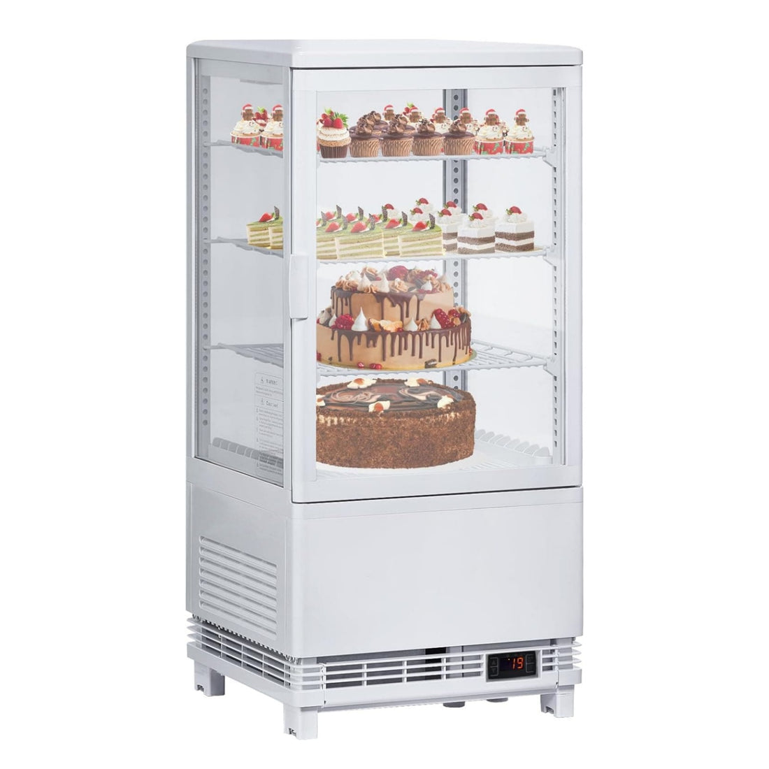 Commercial Cake Display Refrigerator, 110v 2.8 Cu.FT Single-Door Merchandiser with Interior LED Lighting, Double-Layered Glass, Countertop/Floor Refrigerator