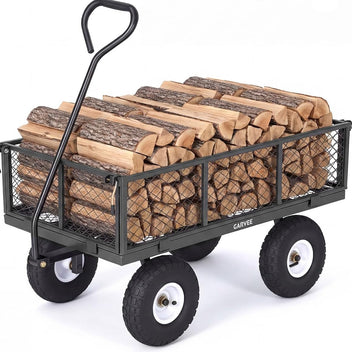 Garvee Versatile Outdoor Utility Cart - 800LBS Heavy-Duty, 10" All-Terrain Pneumatic Tires, Easy Maneuverable Lawn Cart with Removable Mesh Panels for Gardening & Landscaping, Grey