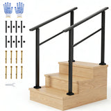 Garvee Outdoor Handrail for Steps Black Aluminum with Iron Poles Adjustable 3 Step Stair Railing Kit - Black-2 Pack