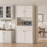Garvee 70" Kitchen Pantry Cabinet in Grille Design with Doors and Drawer, White - White