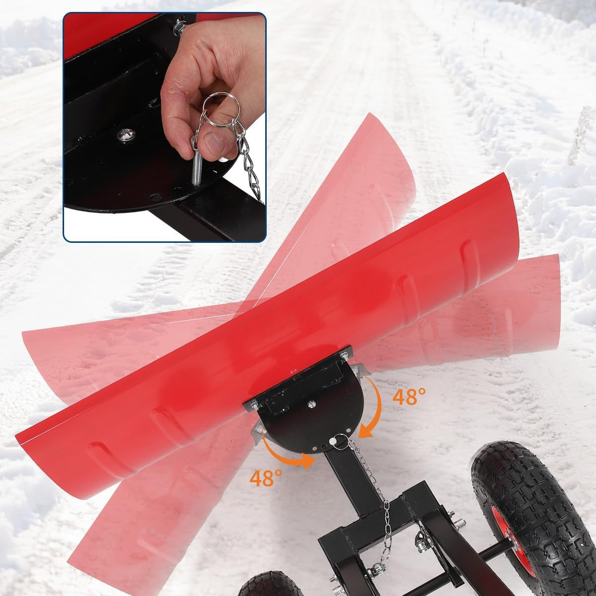 Garvee Wheeled Snow Shovel 29x16.5 Double-Rod Metal Pusher 5-Angle Adjustable T-Handle Rubber Wheels for Driveways Sidewalks