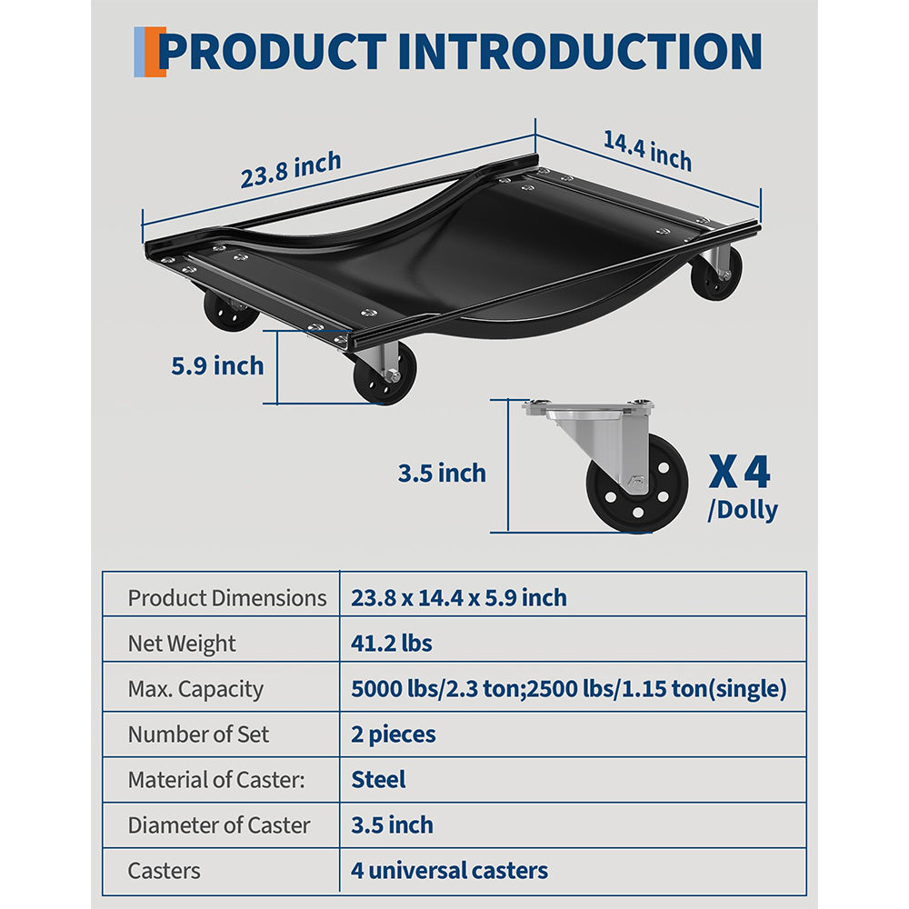 Garvee Car Dolly Set of 4, Heavy Duty Wheel Dollies 10,000 lbs Capacity, 23.8"x14.4", for Moving Cars & Trucks, Black