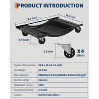 Garvee Car Dolly Set of 4, Heavy Duty Wheel Dollies 10,000 lbs Capacity, 23.8"x14.4", for Moving Cars & Trucks, Black