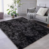 Garvee Fluffy & Sheepskin Black Grey 6x9 Faux Fur Shag Rug, Non-Slip Tie Dye Plush Fuzzy for Bedroom Kids Nursery Dorm - Black Gray