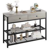 Garvee Console Sofa Table with 2 Drawers + 2-Tier Storage Shelves + High-Quality P2 Particleboard + Metal Frame + Adjustable Feet + Suitable for Entryway, Hallway, Living Room - Washed ash