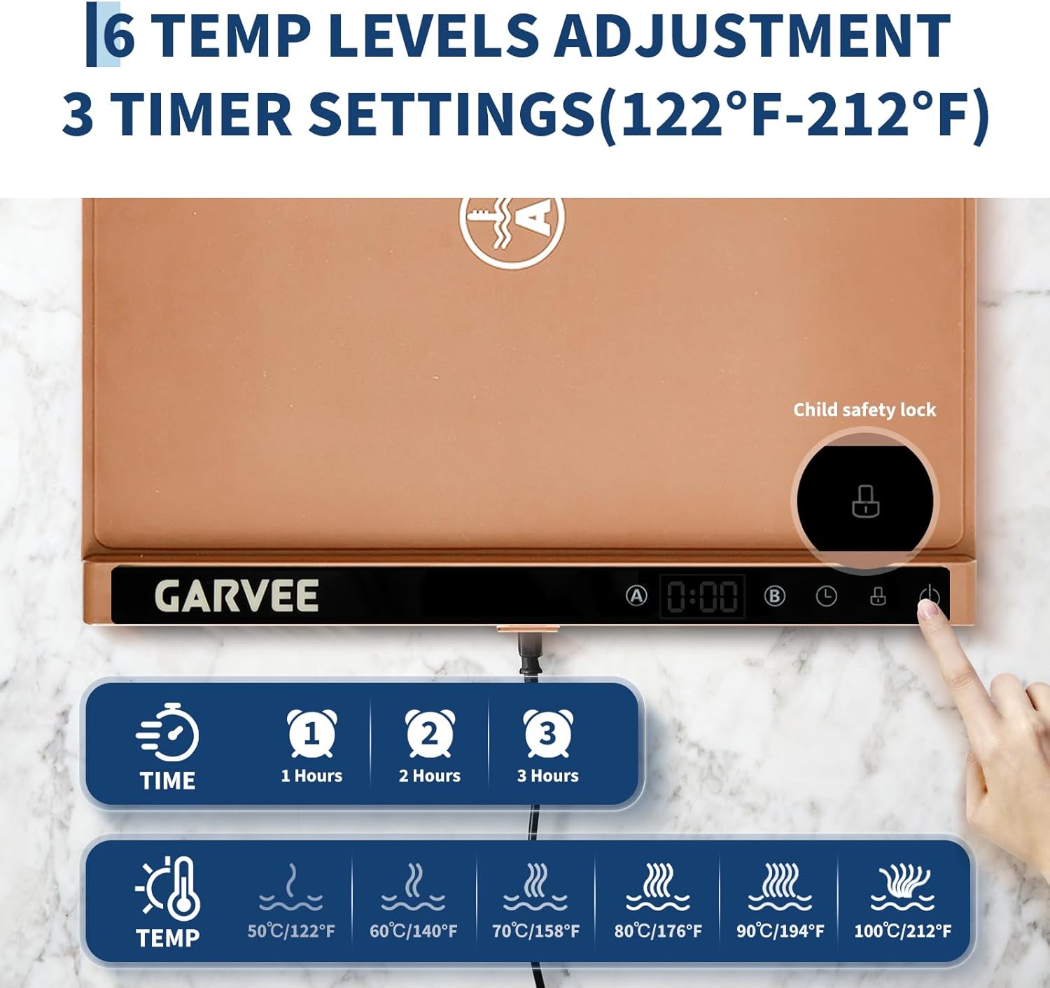 GARVEE 2-Zone Heating Food Mat - 24"X15" Warming Mat for Food Rollable Full-Surface Warmer with 6 Temp Settings & 3H Timer, Anti-Slip Heat-Insulated Pad for Meals (Orange)