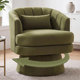 Garvee 360° Swivel Barrel Accent Chair with Lumbar Pillow, Soft Upholstered Single Armchair, Round Base for Living Room/Bedroom/Vanity - With lumbar pillow | velvet | green - Green