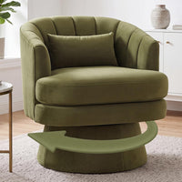 Garvee 360° Swivel Barrel Accent Chair with Lumbar Pillow, Soft Upholstered Single Armchair, Round Base for Living Room/Bedroom/Vanity - With lumbar pillow | velvet | green