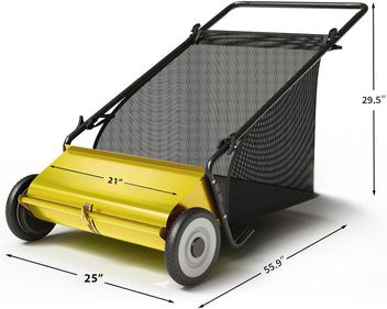 Garvee 21" Push Lawn Sweeper with 4-Brush System, Heavy Duty Steel Yard Leaf Collector, Adjustable Height, 3.5 Cu Ft Bag, Manual Grass & Lawn Cleaner Yellow