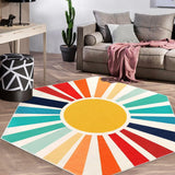 Garvee Sun Boho Rug 4x4.6 Hexagon Washable Kids Rug for Nursery Room Ultra Soft Non-Slip Carpet Indoor Mat for Bedroom Classroom Living Room Entryway - Multicolor