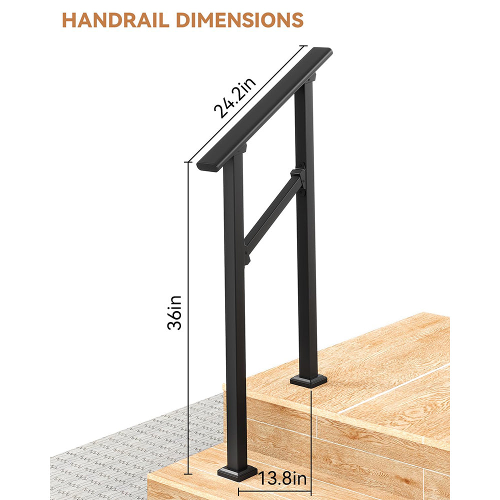 Garvee Hand Rails for Outdoor Steps, Metal Stair Railing Handrail, 2 Steps, Black, Adjustable Height & Angle, Weather-Resistant