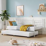 Garvee Twin Metal Daybed with Trundle, Premium Steel Slat Support, Space Saving Trundle Sofa Bed for Living Room, Bedroom and Guest Room, White - White