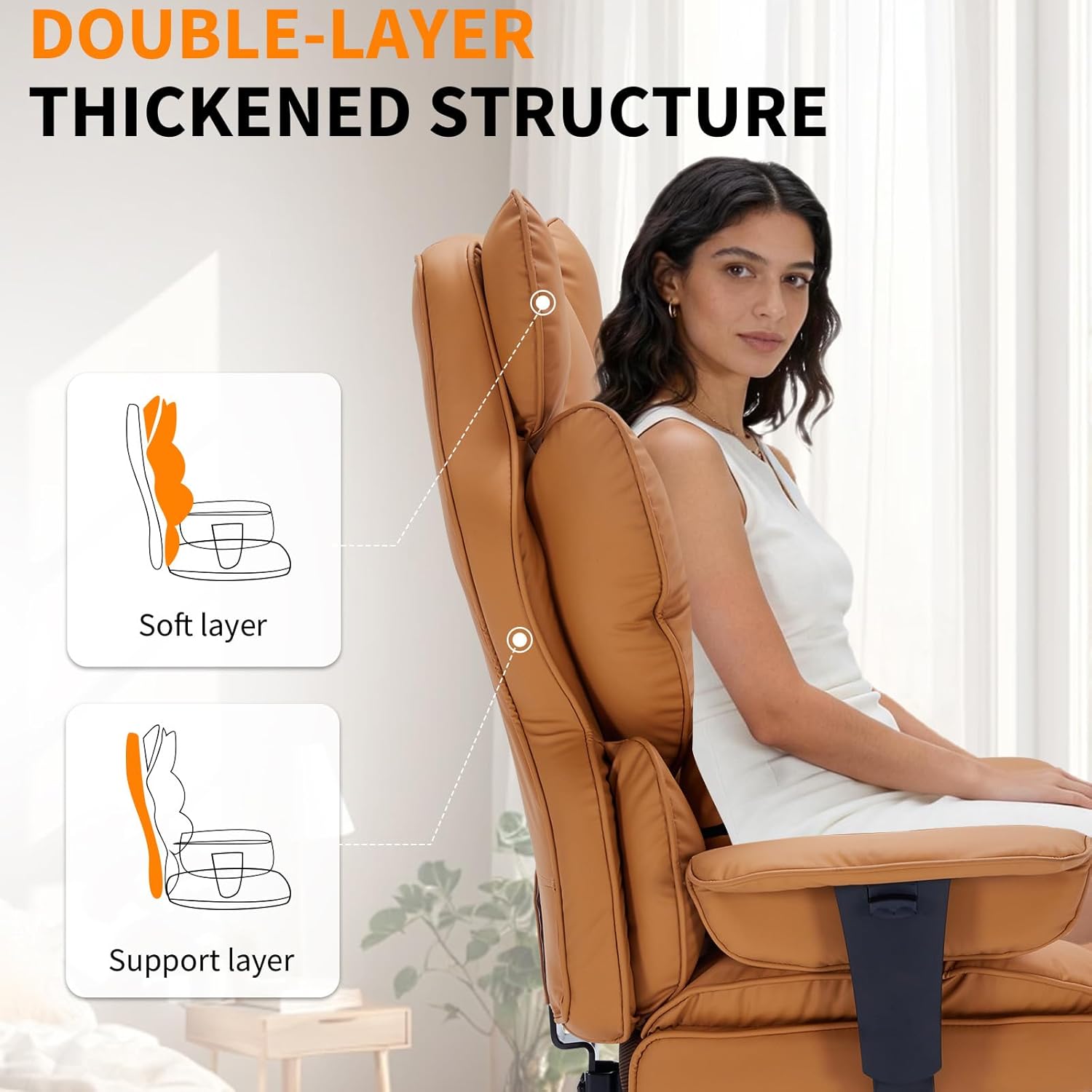 Garvee Big and Tall Computer Gaming Desk Chair, 400 LBS Capacity, Ergonomic High-Back Executive Office Chair with Footrest, Padded Adjustable Armrest, for Heavy People, Long Hours, Brown