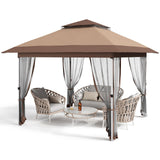 Garvee 12'x12' Gazebo Outdoor Canopy Tent with Curtains Mosquito Netting 2-Tiered Vented Top for Patio Backyard Party Shelter Khaki - Khaki