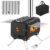 Garvee Outdoor Portable Wood Stove, Tent Stove,Wood Burning Stove for Camping,Cast Iron Wood Stove,Tent Heaters for Camping, Includes Chimney Pipes ans View Glass,Ice-fishing, Cookout, Hiking, Travel - Black