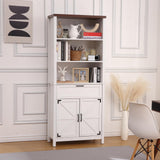 Garvee Bookshelf Bookcase with Doors, 6-Tier Farmhouse Storage Cabinet, Adjustable Shelves, Drawer, Particle Board, MDF, Living Room, Bedroom