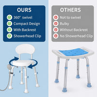 Garvee 360° Swivel Shower Chair with Backrest, Non-Slip Bathtub Chair, Height Adjustable Bath Seat for Elderly, Seniors and Disabled, Compact Shower Bench for Inside Tub or Shower, White