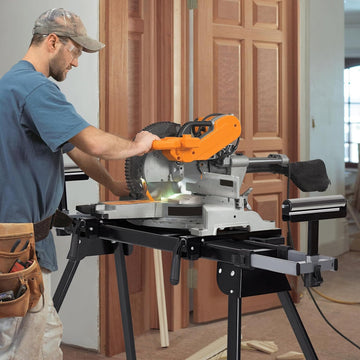 Garvee 440Lbs Portable Miter Saw Stand, Folding Universal Saw Stand, 76-4/5'' Adjustable Stainless Steel Table, Compatible with Most Table Saws