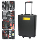Garvee Tool Set with Tool Box, 2 Wheels, Safe Lockable Portable Trolley, Mechanic Case for Handyman, Homeowner, Dryer, Aluminum/Plastic, Black