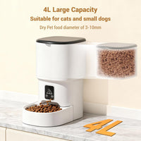 Garvee Automatic Dog & Cat Feeder 4L, Programmable Up to 6 Timed Meals, Portion Control, Dual Power, Stainless Steel Bowl, Easy to Clean, Dampness-Proof, Smart Food Dispenser, White