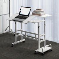 Garvee Portable Standing Desk Adjustable Height 26.4"-61", Mobile Computer Desk with Wheels, Tiltable Top & CPU Stand, Rolling Laptop Table Cart for Home Office, White